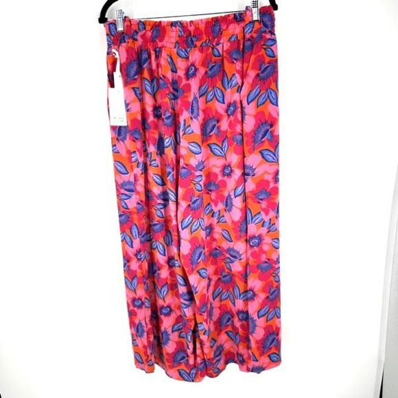 NWT Rose + Olive Women's Floral High Waist Crop Wide Leg Pants Blue Pink Size 3X - Picture 3 of 14